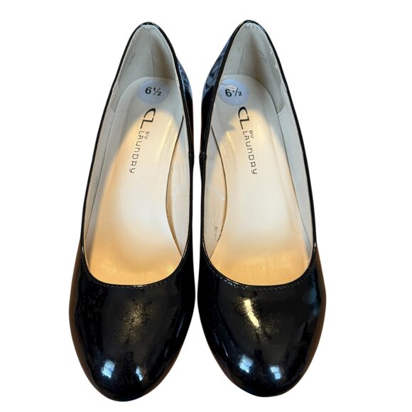 CL By Laundry shiny black slip on wedges dress shoes women's size 6 1/2 - Picture 6 of 12